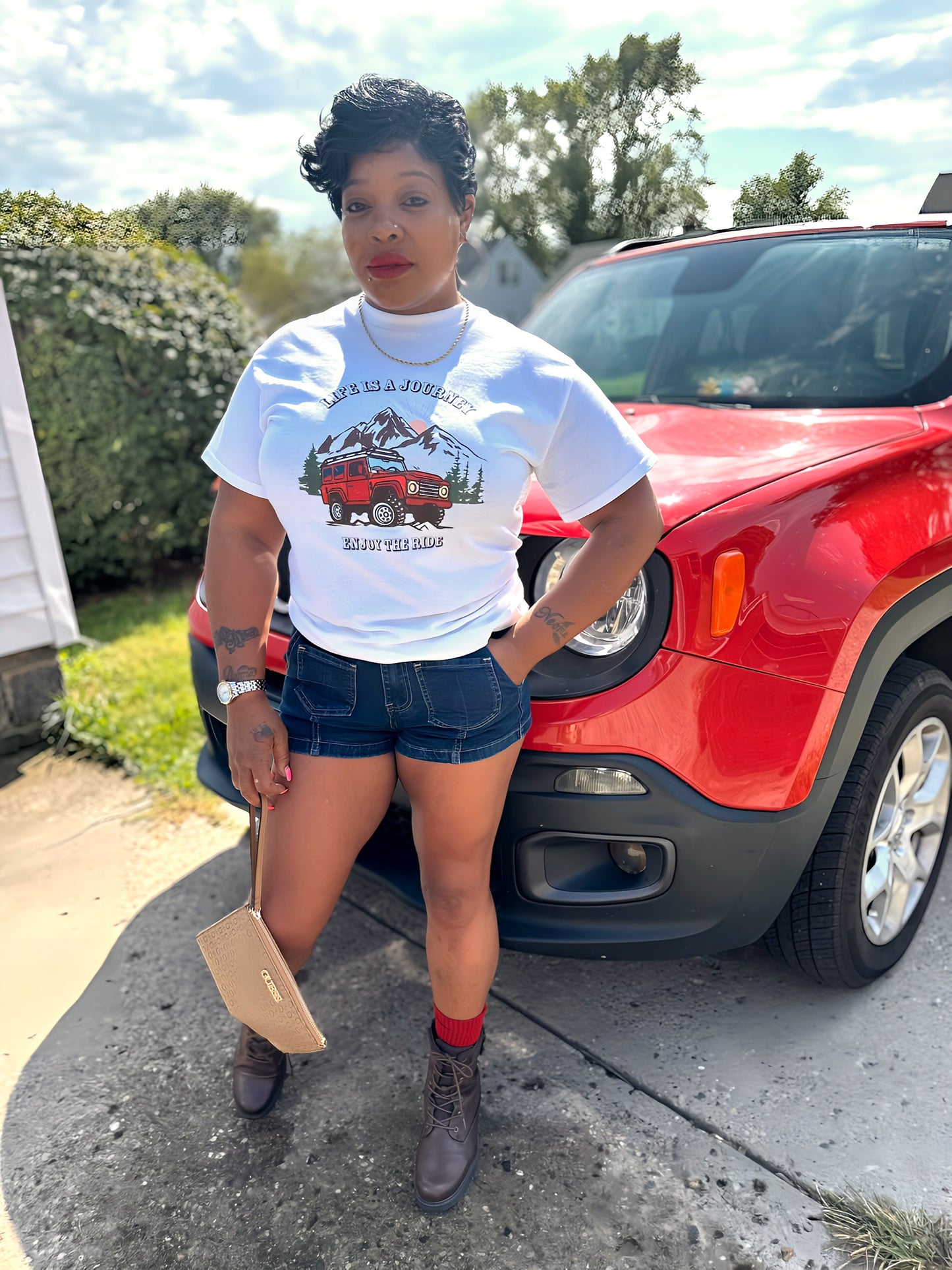 Life Is A Journey So Enjoy The Ride Graphic Crew Neck Tee’s