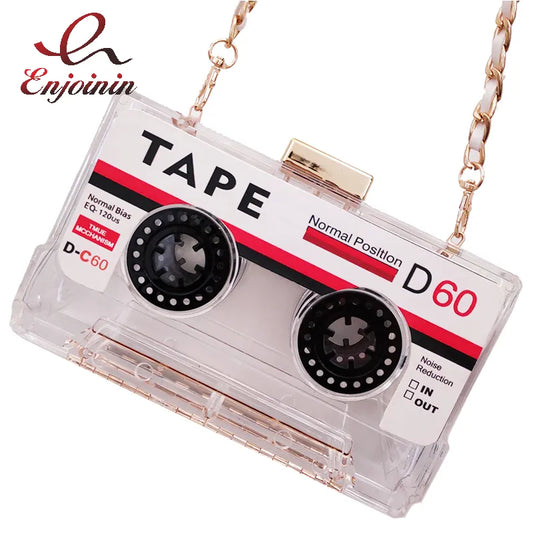 Tape Shape Transparent Acrylic 80s Designer Purses With Chain Crossbody Strap